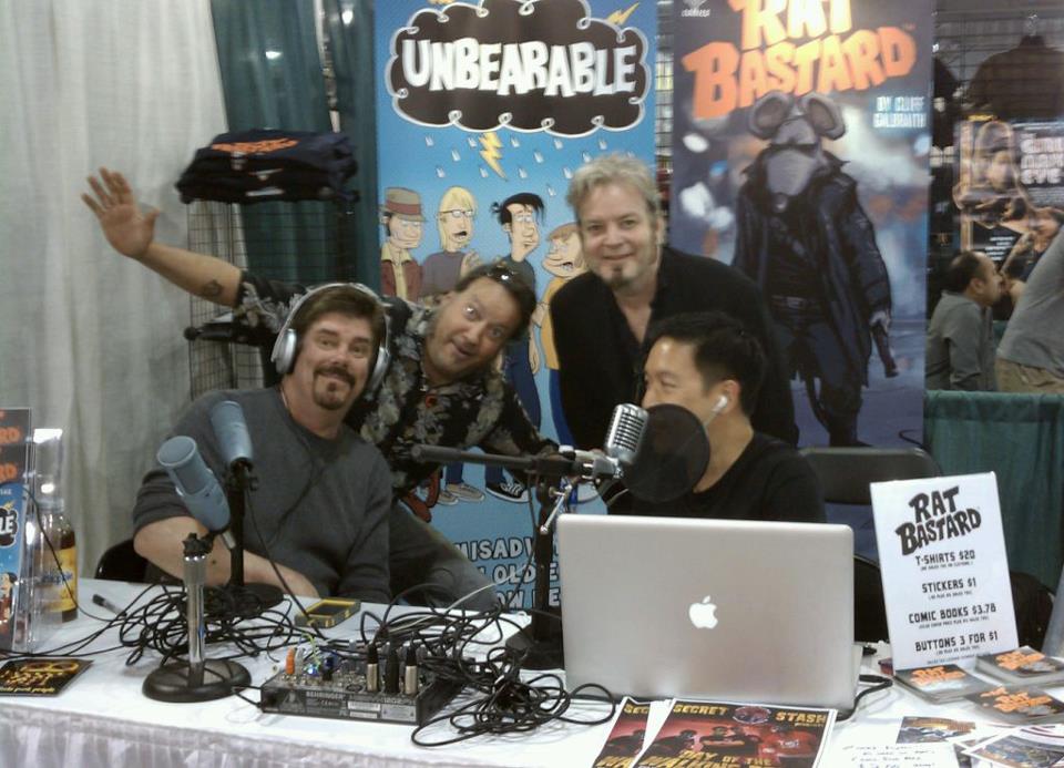 Mike Zapcic, Robert Bruce, me (Cliff Galbraith) and Ming Chen ham it up at the Crucial Comics booth at one of the many cons we've done together.