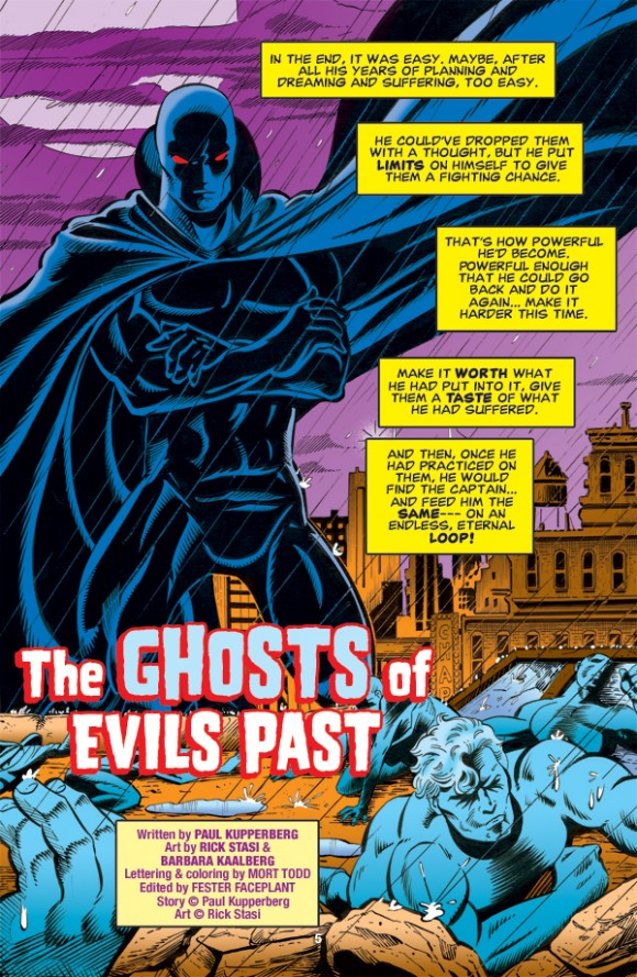 Splash page to "The Ghosts of Evils Past" by writer Paul Kupperberg, penciler Rick Stasi and inker Barbara Kaalberg.