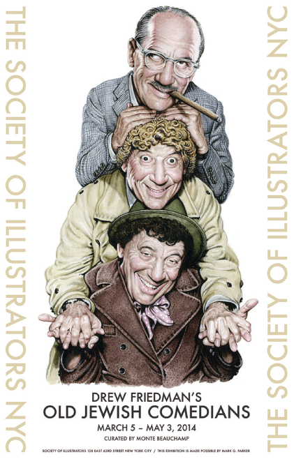 A circa-1960 vision of the Marx Brothers heralds the opening reception for Drew Friedman's solo show OLD JEWISH COMEDIANS.