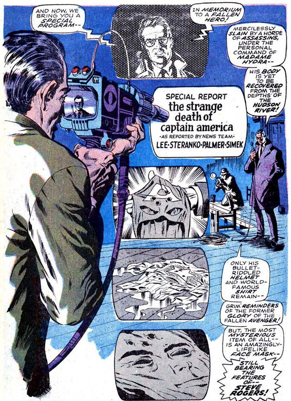 Captain America #113 (1969), script by Stan Lee, pencils and colors by Jim Steranko, inks by Joe Sinnott