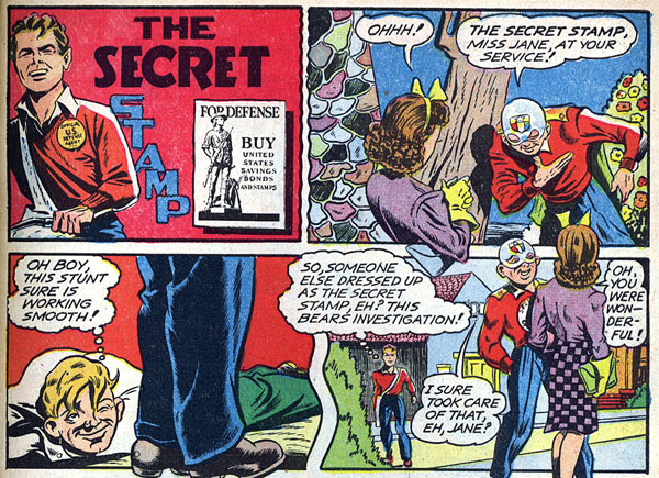 from "The Secret Stamp" in Captain America Comics #19 (1942), script by Stan Lee, art by Don Rico