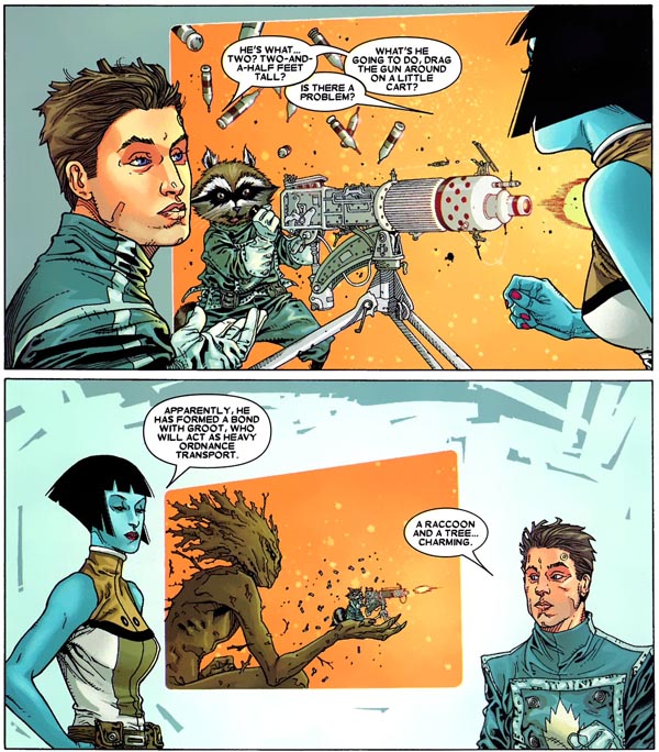 panels from Annihilation: Conquest—Starlord #1 (2007), script by Keith Giffen, art by Timothy Green II and Victor Olazaba