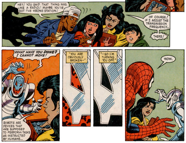 from The Amazing Spider-Man NACME Series #2 (1991), script by Dwayne McDuffie, art by Alex Saviuk and Chris Ivy