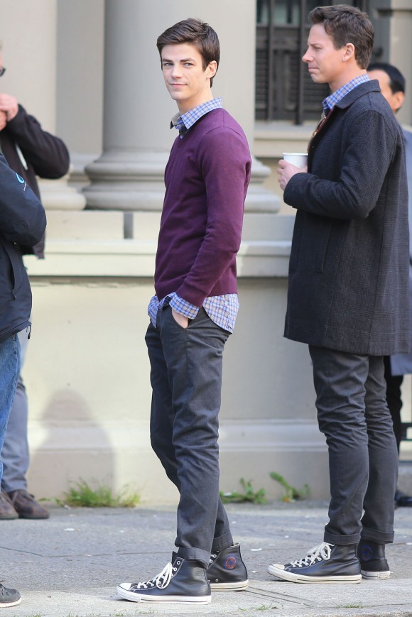 Grant Gustin On The Set Of 'The Flash' In Vancouver