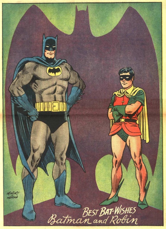 An Infantino pin-up. Those images of Batman and Robin became iconic, together and separately.