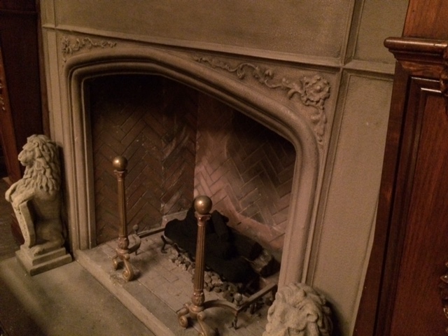 The Wayne study fireplace/cave entryway