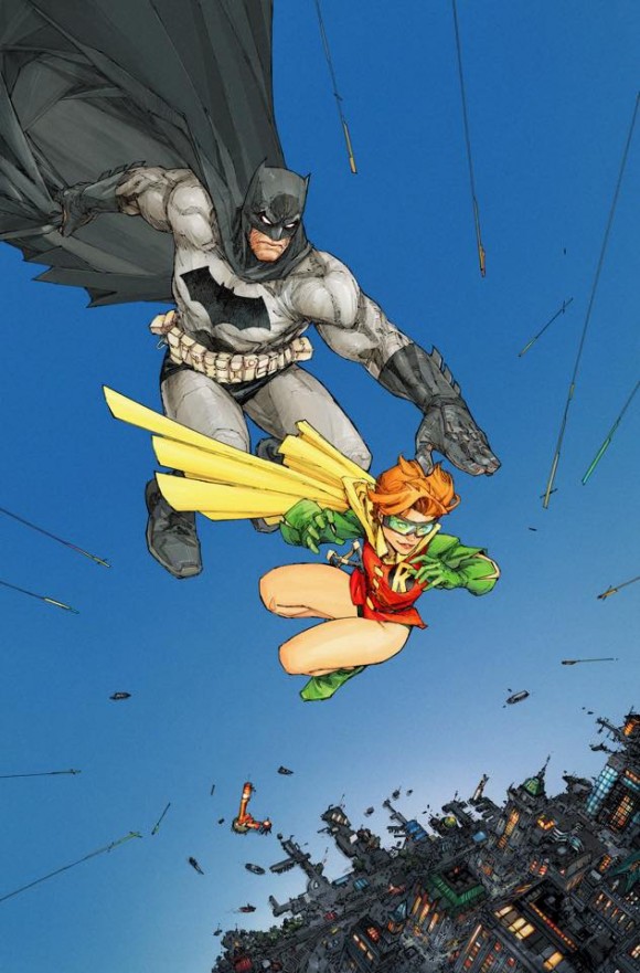 Kenneth Rocafort took the iconic Batman and Robin image from a different angle (like Gibbons).