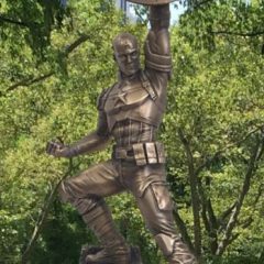 MARK GRUENWALD’S Ashes Sprinkled at Brooklyn’s CAPTAIN AMERICA Statue