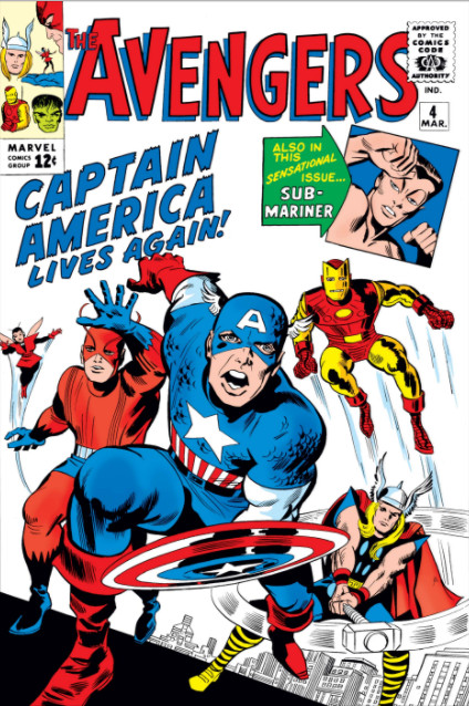 The Avengers number 4 comic book where Captain America joins the Avengers cover and read free